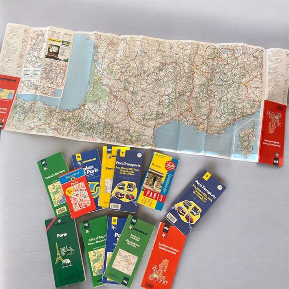 Lot of Vintage 90s MICHELIN Foldable Paper Street Maps Bus Route Paris France - Picture 1 of 14